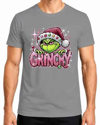 Produktbild von Grinchy Weihnachten Strass Glitzer Rosa Bling Lustig Xmas Diamant Herren T-Shirt, Grau, S