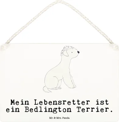 Produktbild von Mr. & Mrs. Panda Wandbild Holz Bedlington Terrier Lebensretter DIN A6 - Weiß - Geschenk, Deko Schild, Türschild, kleine aufmerksamkeit, wandhänger