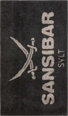 Produktbild von Sansibar Badematte mit Sansibar Logo Schriftzug, 70x120 cm, anthrazit/taupe, rutschhemmend beschichtet, strapazierfähig