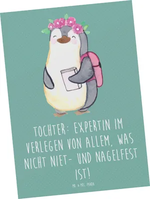 Produktbild von Mr. & Mrs. Panda Postkarte Tochter Expertin - Meeresbrise - Geschenk, Chaos, Familienmitglieder, Freude, Familie, Ansichtskarten, Einfallsreichtum, Lächeln, Postkarten