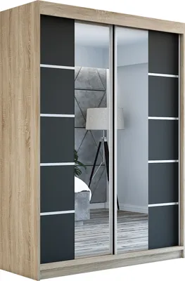 Produktbild von Schwebetürenschrank Kleiderschrank ERO 160 cm Schrank Garderobe Spiegel.Verschiedene Farben (Weiß, Schwarz, Somona). Möbel vom Hersteller!