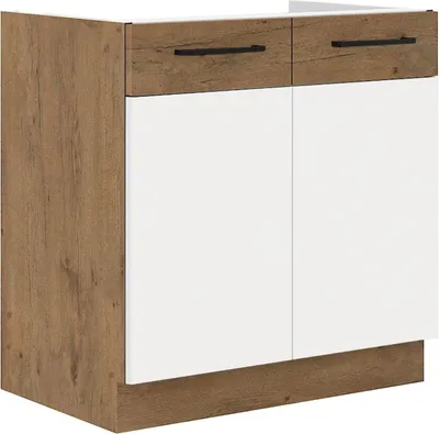 Produktbild von Vigo Spülenschrank 80 cm Eiche Lancelot Weiß Hochglanz Küchenzeile Küchenblock