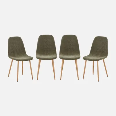 Produktbild von sweeek - 4er-Set Stühle mit Holzdekor und Stoffbezug - Khaki