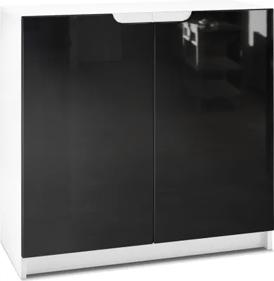 Produktbild von Vladon Sideboard Logan,  Germany, Kommode mit 2 Türen, Weiß matt/Schwarz Hochglanz (82 x 78 x 37 cm)