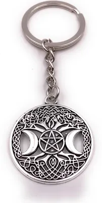 Produktbild von Onwomania Schlüsselanhänger Mond Judenstern Muster im Kreis silber Anhänger Keychain