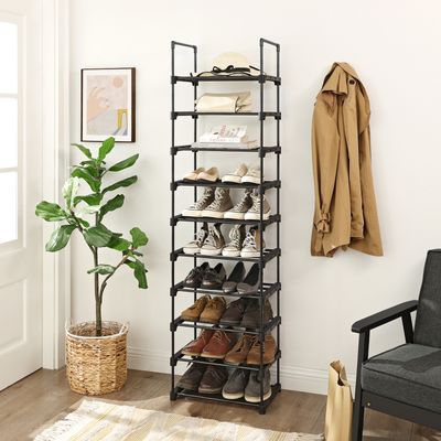SONGMICS Schuhregal 10 Ablagen Schuhständer Standregal multifunktional schwarz