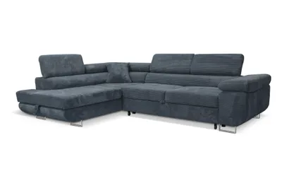 Produktbild von Ecksofa Aller L-form in Grau Cord Eckcouch mit Schlaffunktion und Bettkasten Links Ottomane