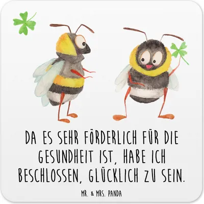 Produktbild von Mr. & Mrs. Panda Untersetzer für Gläser Hummeln Kleeblatt 6er Set - Weiß - Geschenk, Hummel, Coaster, glücklich sein, Werden, Biene, Tischuntersetzer, Glas-Untersetzer