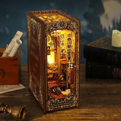 Produktbild von 1 Set Book Nook Kit Smart Sensorölmalerei Hintergrund Einfach zu montieren realistische Verbesserung der praktischen Fähigkeiten Holz 3D-Puzzle Buchende Buchhandlung Einsatz Home Decoration