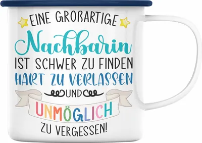 Produktbild von Trendation - Abschiedsgeschenk Abschied Beste Nachbarin Emaille Tasse Geschenk Geburtstag Freundin Lieblings Nachbarin Geschenkidee Weltliebste Nachbarin (Blau)