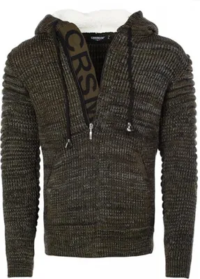 Produktbild von Brandneu Schicker Strickpullover CARISMA CRM7542 Khaki mit gefütterter Kapuze M