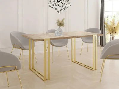 Obrázok produktu pre Rozťahovací jedálenský stôl - Veľký stôl v loftovom štýle so zlatými kovovými nohami 160 až 260 cm - Priemyselný stôl do obývačky - Spacesaver - dub sonoma - 160 x 90 cm