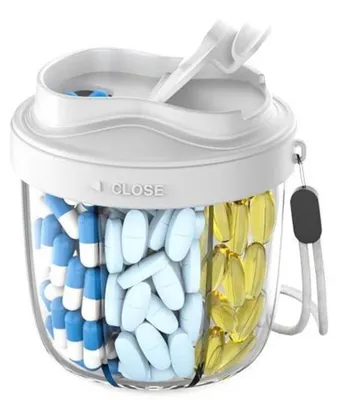 Image de Boîte à comprimés pour 7 jours, matin, midi, soir – Boîte à médicaments ronde avec 7 compartiments, sans BPA, de couleur grise
