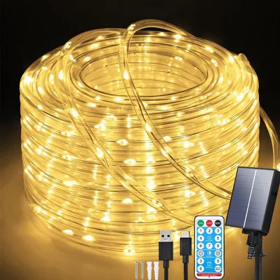 Solar-LED-Lichtschlauch 20 m, 200 LEDs, IP65, 8 Modi, Fernbedienung