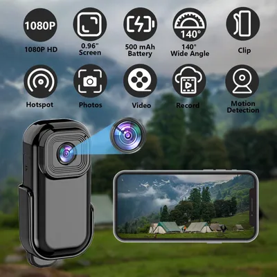 Produktbild von Tragbarer HD 1080p CMOS MicroSD-Videorekorder mit Nachtsichtfunktion, 140°-Weitwinkelobjektiv, wasserdichte Sportkamera mit WLAN-Hotspot