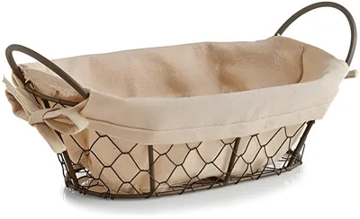 Produktbild von PolkaHome® Draht- und Leinenbrotkorb, Braun/Beige, 26 x 17 x 9 cm