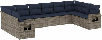 Immagine prodotto di vidaXL Set di divani da giardino da 10 pezzi con cuscini, grigio, polyrattan