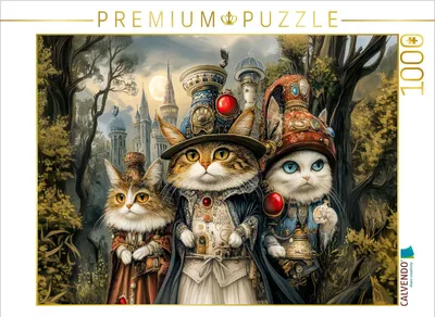 Produktbild von CALVENDO Puzzle Drei Katzen in der Steampunkwelt | 1000 Teile Lege-Größe 64x48cm Foto-Puzzle für glückliche Stunden