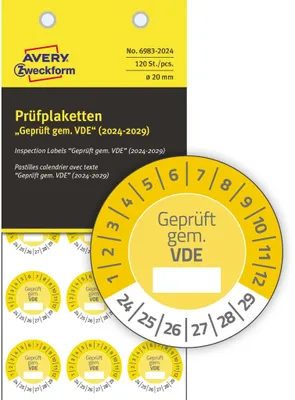 Produktbild von Prüfplaketten 20mm 8 Bogen/120 Etiketten 2024 gelb