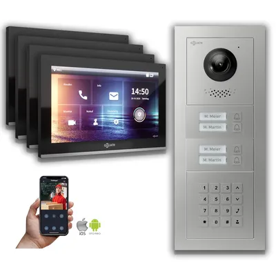 Produktbild von Goliath IP Video Türsprechanlage: 10-Zoll 4 Familienhaus, Zahlencode, Silber : 10 Zoll Schwarz : Unterputzdose Monitor Farbe: 10 Zoll Schwarz Montage: Unterputzdose
