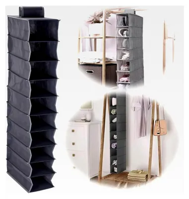 Produktbild von Hängeregal mit 10 Fächern 120x15x30cm in Grau, faltbar, Hängeaufbewahrung, Organizer für Ordnungssysteme, Schuhorganizer, Kleiderschrank-Organizer, Badregal