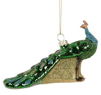 Productafbeelding van Clayre & Eef kerstornament, pauw, 13x5x8 cm, groen glas