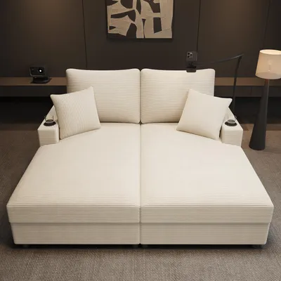 Produktbild von Abrihome 2-Sitzer Schlafsofa Klappsofa mit Schlaffunktion, verstellbare Rückenlehne, USB-Anschluss & Handyhalter, Beige
