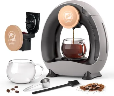 Produktbild von Einmal-Kaffeemaschine mit Filter für gemahlenen Kaffee, Americano Mini-Kaffeemaschine für eine Tasse, One-Touch-Bedienung, 4-8 oz Brühgrößen (Grau)