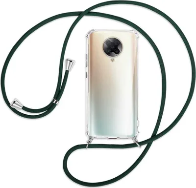 Produktbild von Handykette Backcover-Schutzhülle mit Band (Metall silberfarben) für Xiaomi Redmi K30 Pro, Poco F2 Pro - dunkelgrün