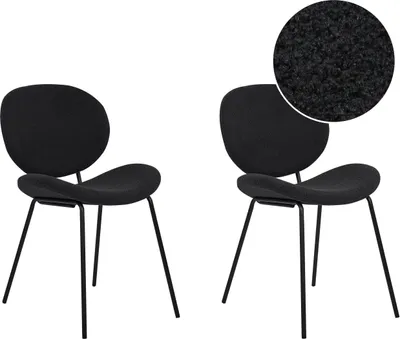 Produktbild von BELIANI Esszimmerstühle 2er Set Schwarz aus Bouclé Schwarze Beine Modernes Retro Design für Esszimmer