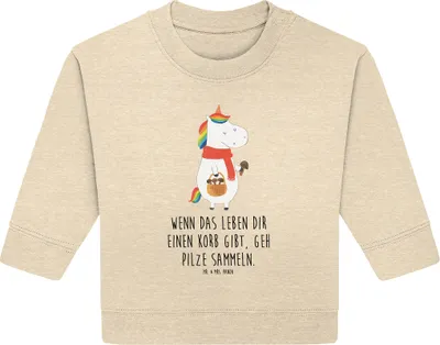 Produktbild von Mr. & Mrs. Panda Organic Baby Pullover Einhorn Pilz 12. - 18. Monat - Natural Raw - Geschenk, Spruch, Einhörner, Liebeskummer, Motivation, Unicorn, Bullover