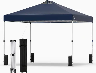 Produktbild von COSTWAY Pavillon 3x3m, Pop-Up Faltpavillon Winterfest, Gartenpavillon mit 4 Sandsäcken, Heringen, Seilen & Rolltasch, Partyzelt Sonnenschutz Blau