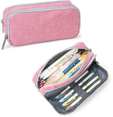Image de Grande trousse à crayons rose pour le bureau et l'école