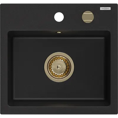 Zdjęcie produktu dla Mexen Milo zlewozmywak granitowy 1-komorowy 435 x 410 mm, czarny, syfon złoty - 6505441000-77-G