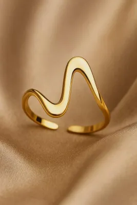 Produktbild von Lundholm Ring Damen Vergoldet my Elia – Edelstahl PVD Gold – Wellenförmig Minimalistisch – Verstellbar One Size – Hypoallergen  Jewellery