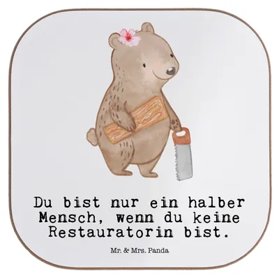 Produktbild von Mr. & Mrs. Panda Untersetzer für Gläser Restauratorin Herz - Weiß - Geschenk, Teeuntersetzer, bieruntersetzer, Tischuntersetzer, Coaster, gläseruntersetzer