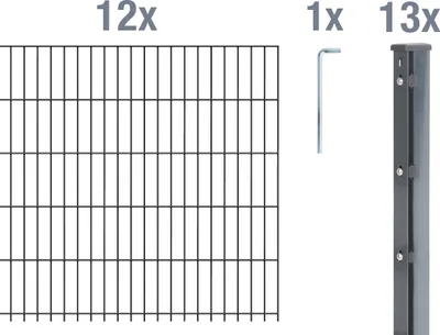 Produktbild von Alberts Doppelstabmattenzaun 6-5-6, Matten 2,50 m, Höhe 1,23 m, Länge 30 m, anthrazit, Zaun als Komplettset, Pfosten mit Abdeckleiste 60x40 mm