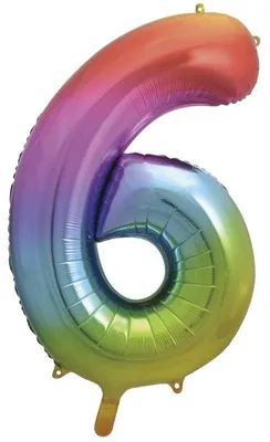 Produktbild von Folienballon Zahl 6 Regenbogenfarben 86cm