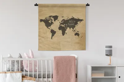 Produktbild von MuchoWow® Wandteppich Wandbehang Weltkarte - Vintage - Braun 90x90 cm Tapisserie Dekoration Wandtuch - Wandaufhänger