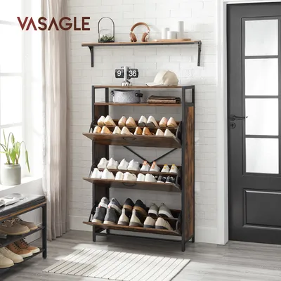 Produktbild von VASAGLE skrinka na topánky s 3 klapkami výklopný stojan na topánky 80 x 30 x 130 cm vintage