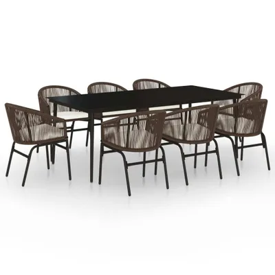 Produktbild von Garten-Essgruppe Polyrattan 8-Sitzer Braun 9-teilig mit Glastischplatte und Kissen