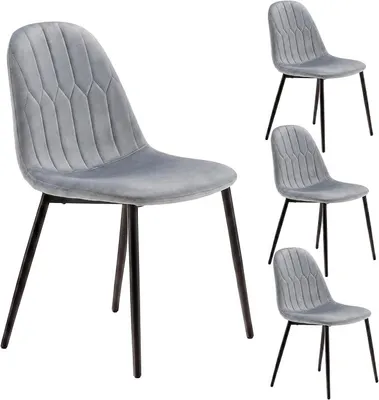 Imagen del producto de Juego de 4 sillas de comedor, tapizadas en terciopelo, color gris. Sillas de cocina con respaldo ergonómico, patas de metal resistentes. Ideales para comedor, cocina o salón, con capacidad de carga de hasta 130 kg