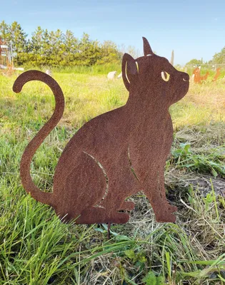 Produktbild von Gartenfigur Katze sitzend und schaut hoch 40x37cm Gartenstecker Edelrost Wetterfest Rost Metall Rostfigur Katzen Figur Tier