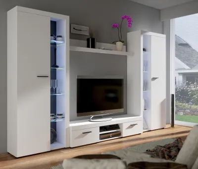 Produktbild von Tkmoebel Schrankwand Wohnwand Rumba XL Anbauwand Wohnkombi Wohnzimmer Breite 300cm,Weiß