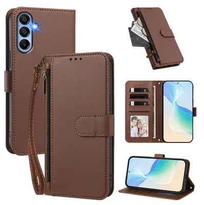 Obrázek produktu pro Peněženkové pouzdro pro Samsung Galaxy A15 5G/4G,Polyuretankožené pouzdro s přihrádkami na karty, stojánkem a poutkem na ruku Hnědá