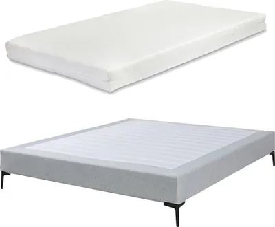 A mattress and a bed base are shown separately against a white background.