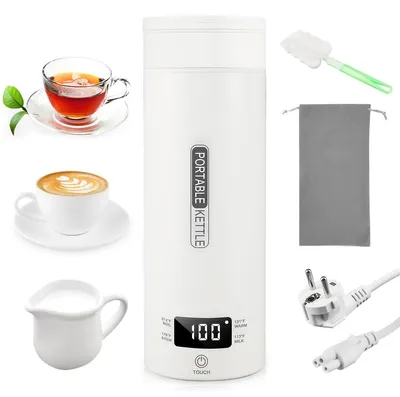 Mini-Reise-Wasserkocher 450 ml Edelstahl, 300 W, Temperaturwahl, weiß