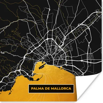 Produktbild von MuchoWow® Poster Mallorca - Stadtplan - Gold - Karte 100x100 cm - Babyzimmer