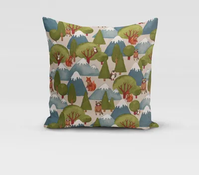 Produktbild von SCHÖNER LEBEN. Kissenhülle Wald Berge Fuchs Eule Waschbär meh Größe 40x40cm (HxB) 40x40cm (HxB) Größe