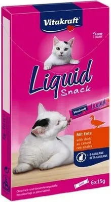 A box of Vitakraft Liquid Snack for cats with duck flavor.